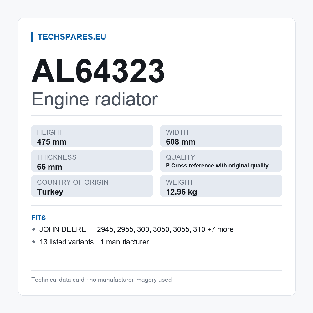 Engine radiator AL64323 — technical data card