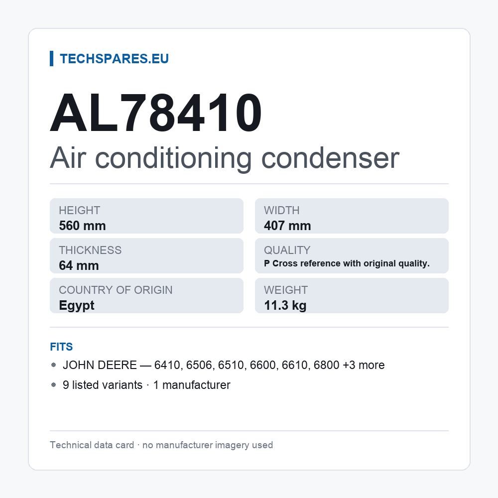 Air conditioning condenser AL78410 — technical data card