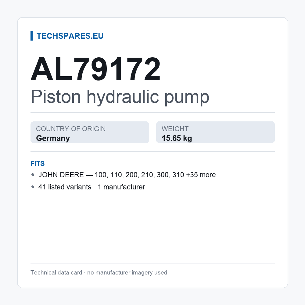 Piston hydraulic pump AL79172 — technical data card