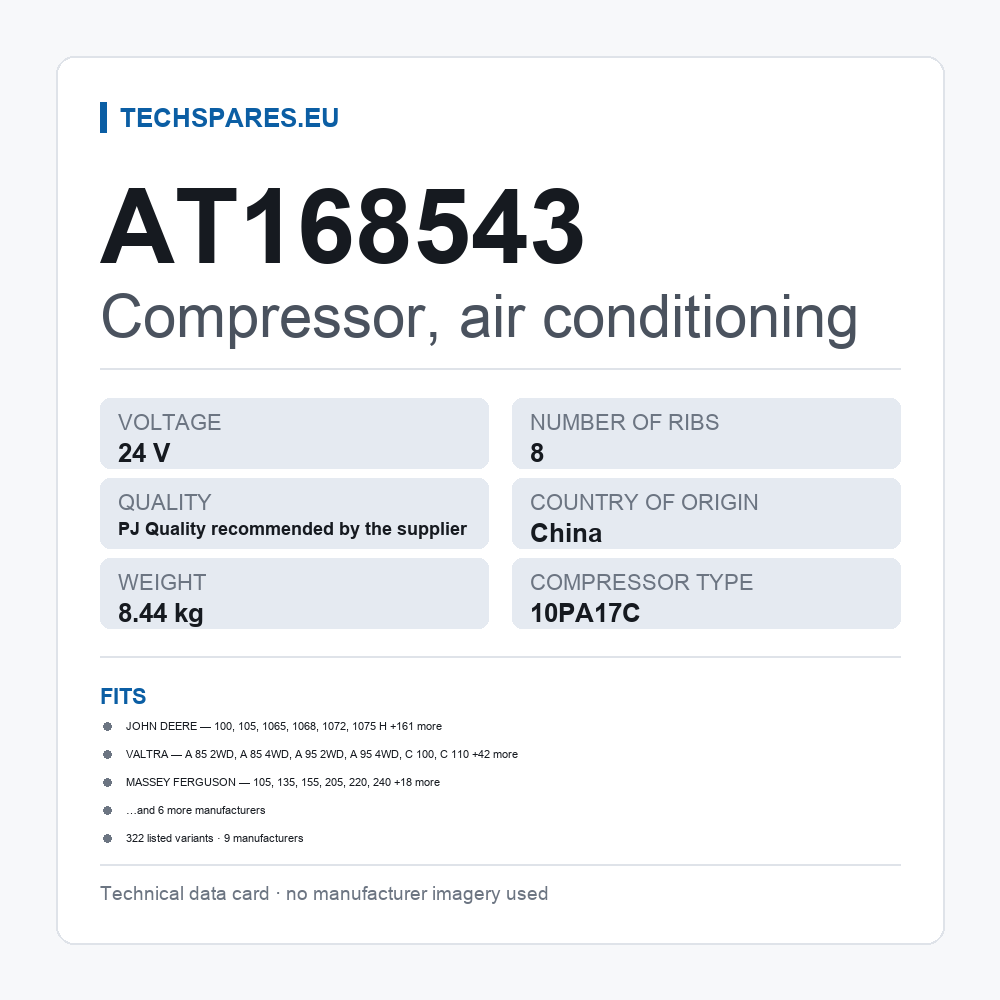 Compressor, air conditioning AT168543 — technical data card