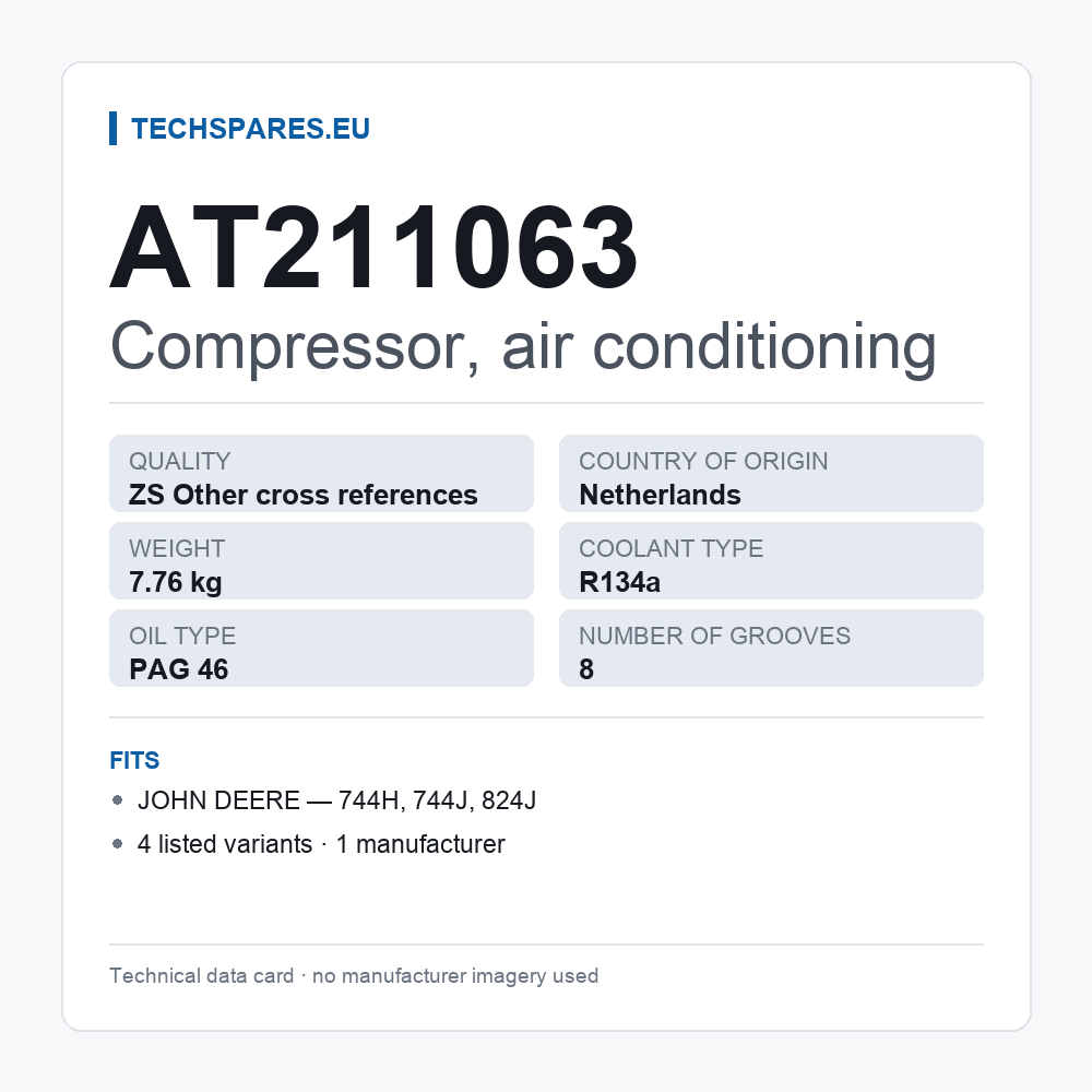 Compressor, air conditioning AT211063 — technical data card