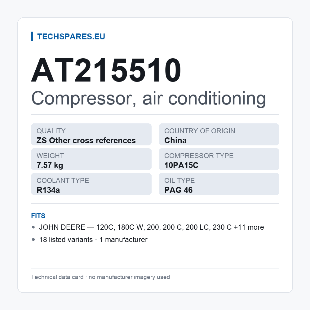 Compressor, air conditioning AT215510 — technical data card
