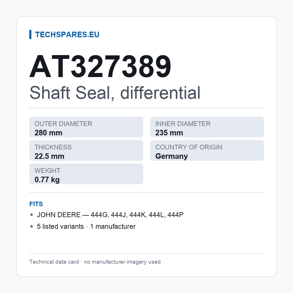Shaft Seal, differential AT327389 — technical data card