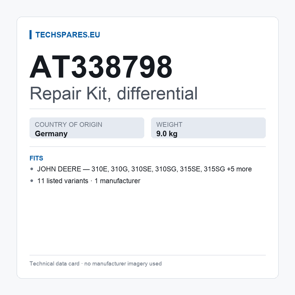 Repair Kit, differential AT338798 — technical data card