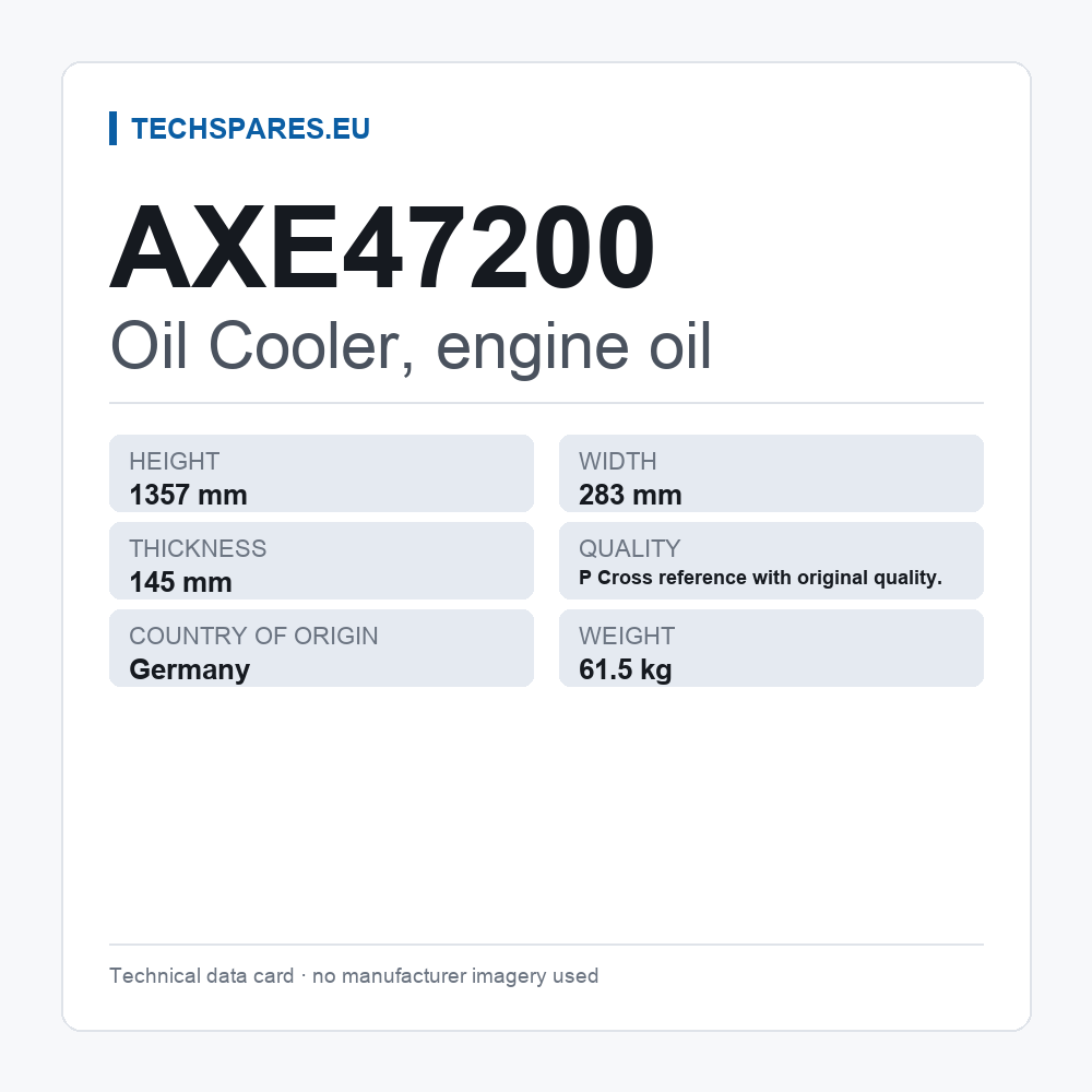 Oil Cooler, engine oil AXE47200 — technical data card