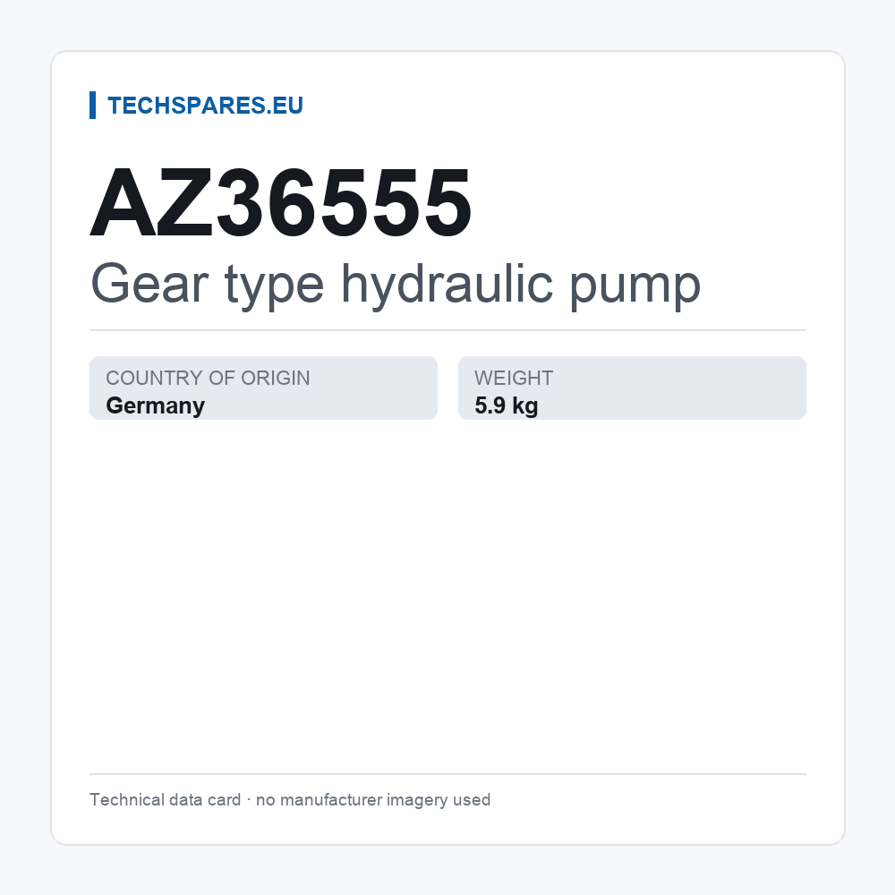 Gear type hydraulic pump AZ36555 — technical data card