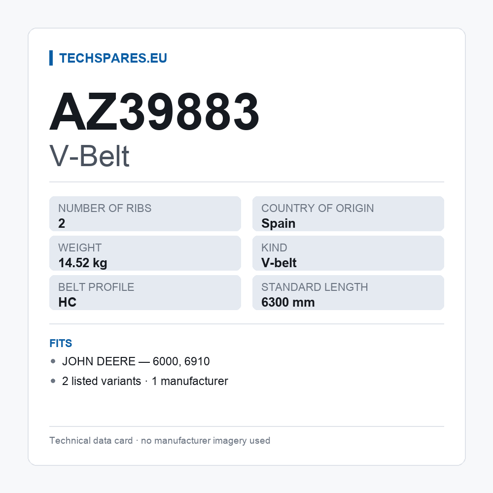 V-Belt AZ39883 — technical data card