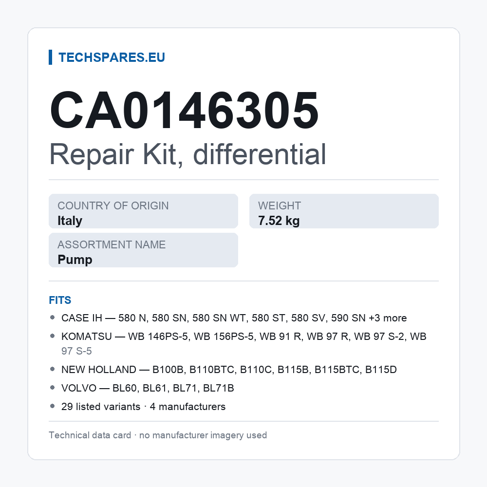 Repair Kit, differential CA0146305 — technical data card