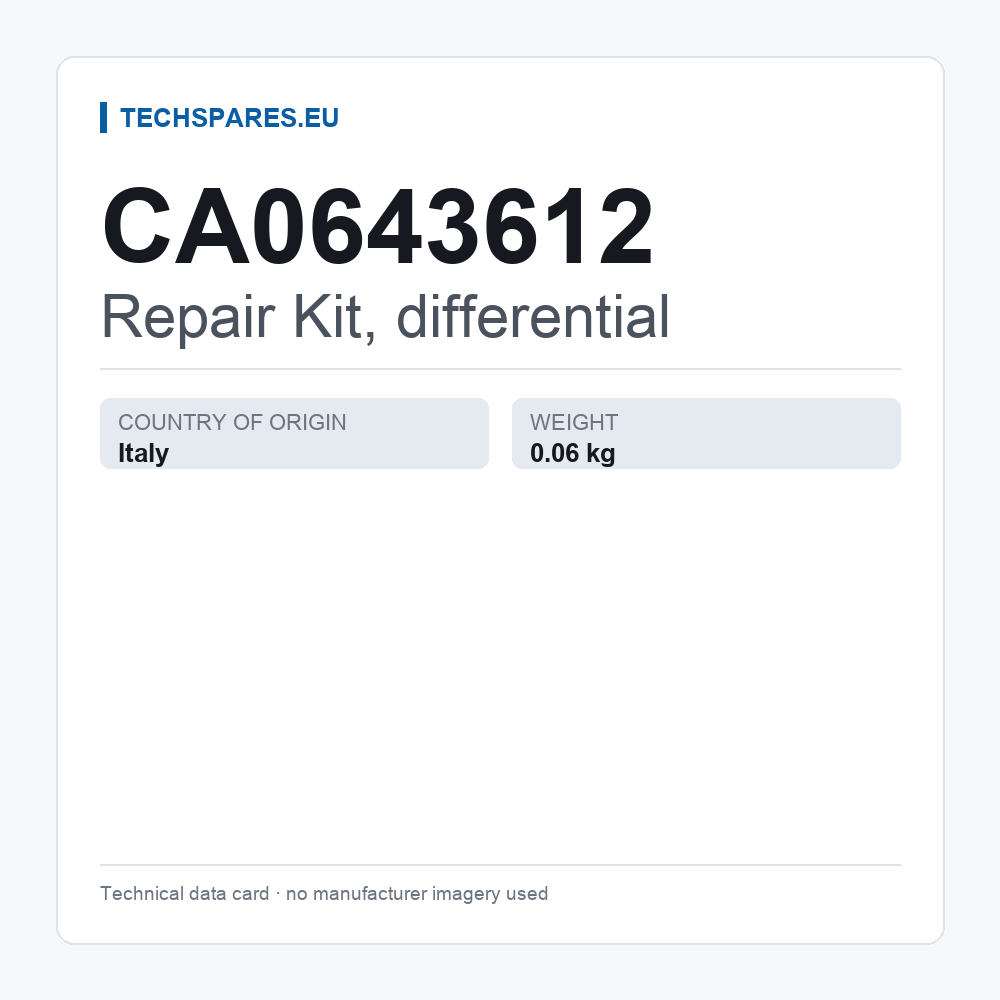 Repair Kit, differential CA0643612 — technical data card