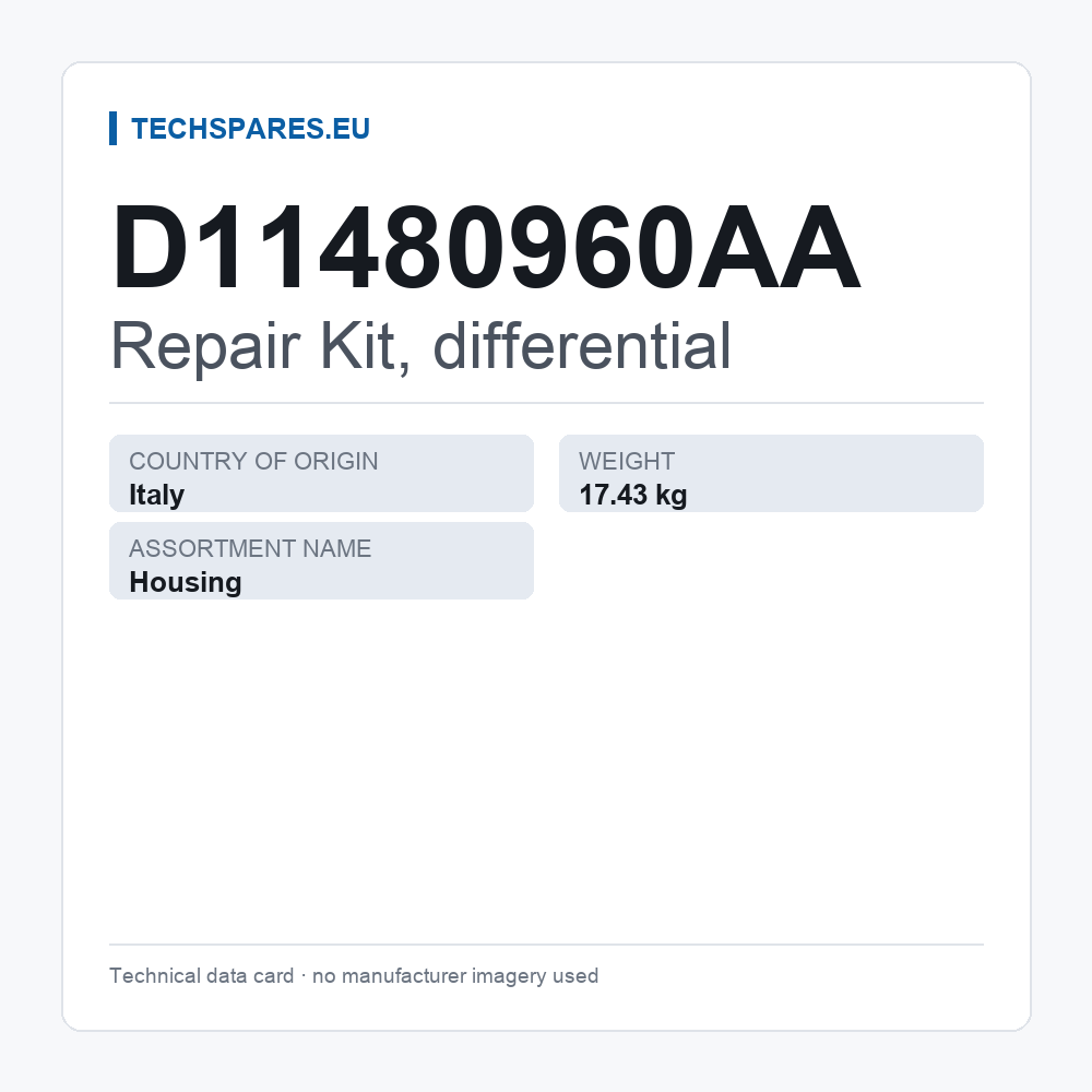 Repair Kit, differential D11480960AA — technical data card