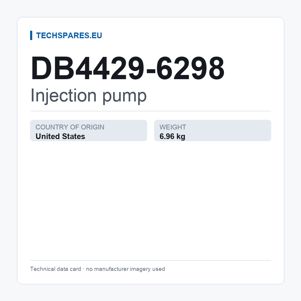 Injection pump DB4429-6298 — technical data card