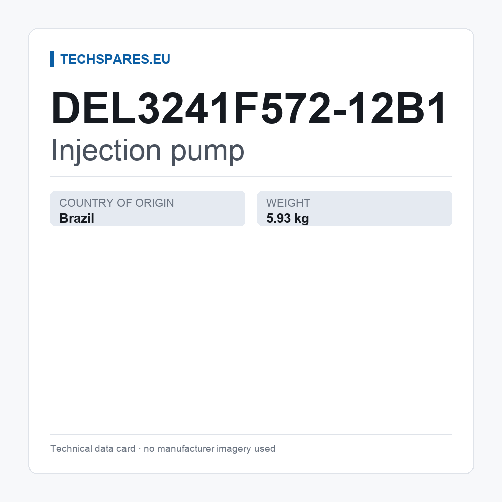 Injection pump DEL3241F572-12B1 — technical data card