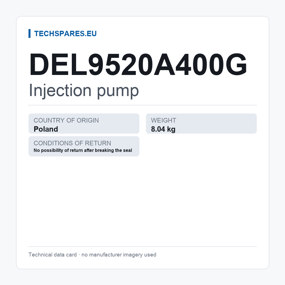 Injection pump DEL9520A400G — technical data card