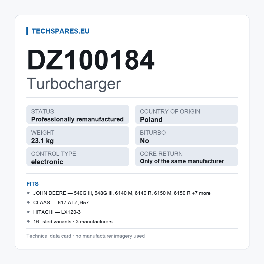 Turbocharger DZ100184 — technical data card