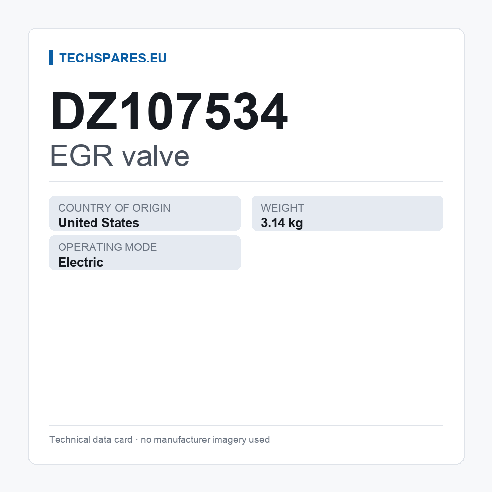 EGR valve DZ107534 — technical data card