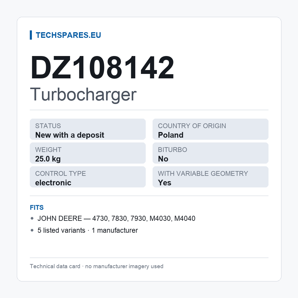 Turbocharger DZ108142 — technical data card