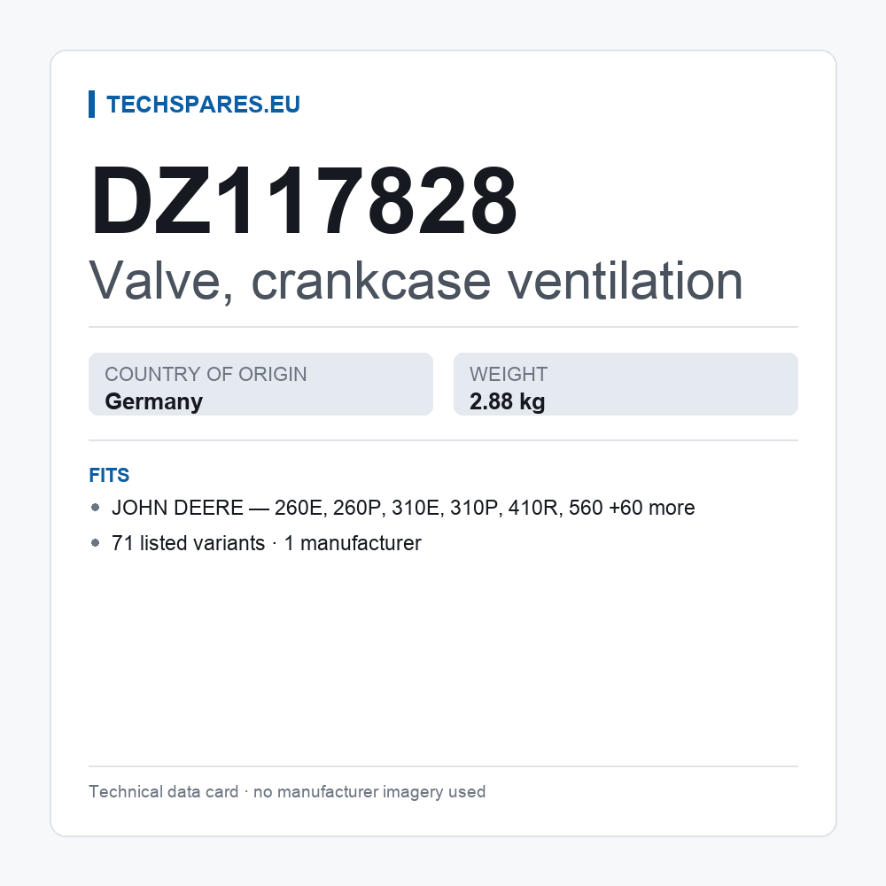 Valve, crankcase ventilation DZ117828 — technical data card