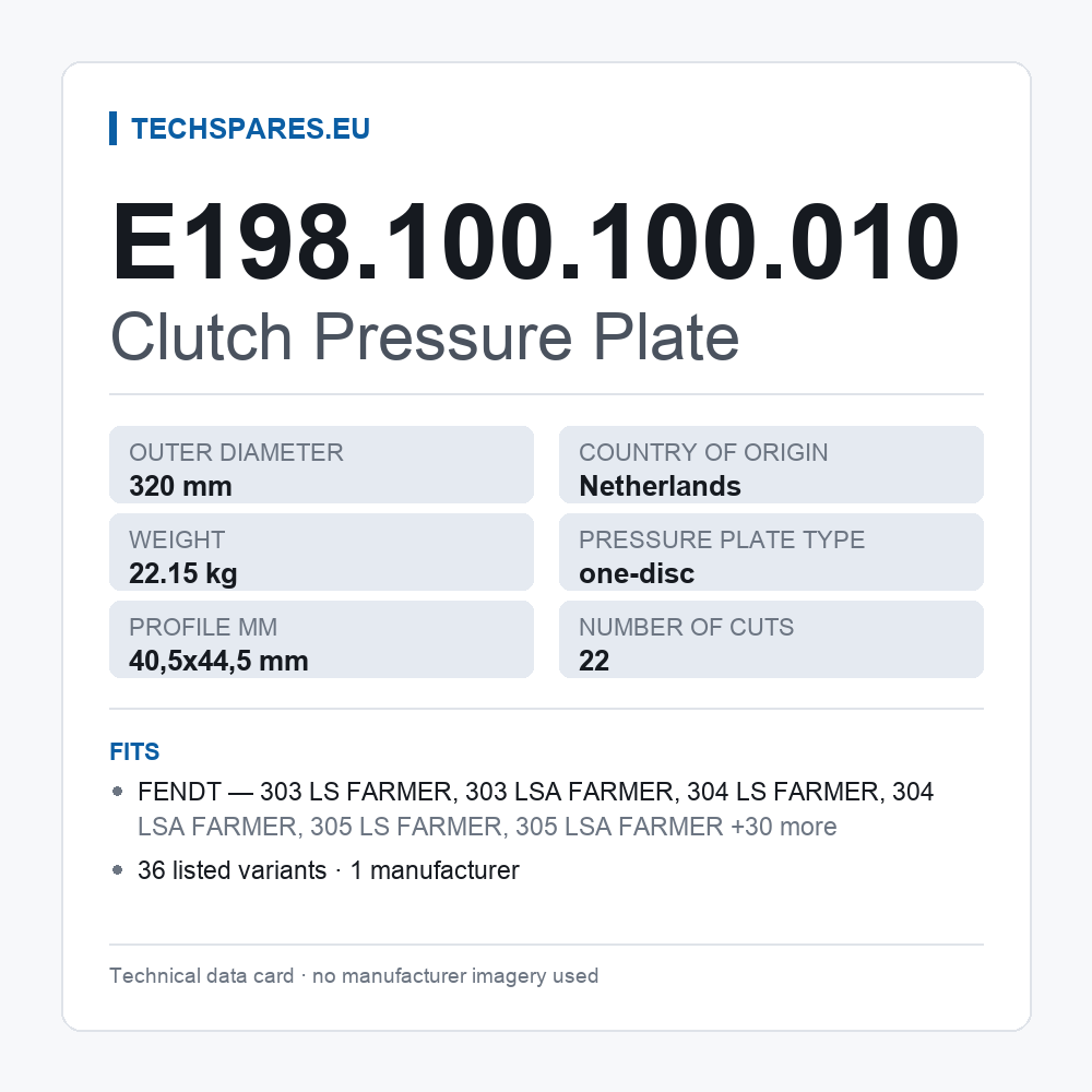 Clutch Pressure Plate E198.100.100.010 — technical data card