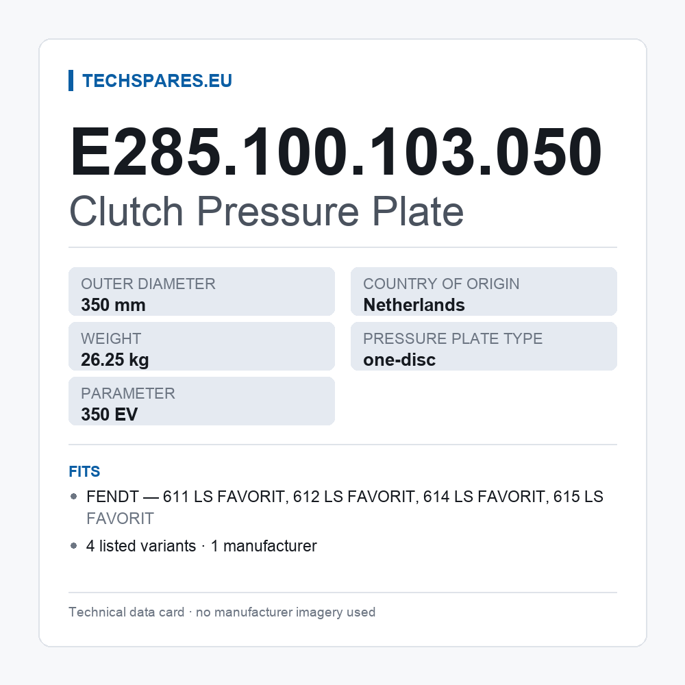 Clutch Pressure Plate E285.100.103.050 — technical data card