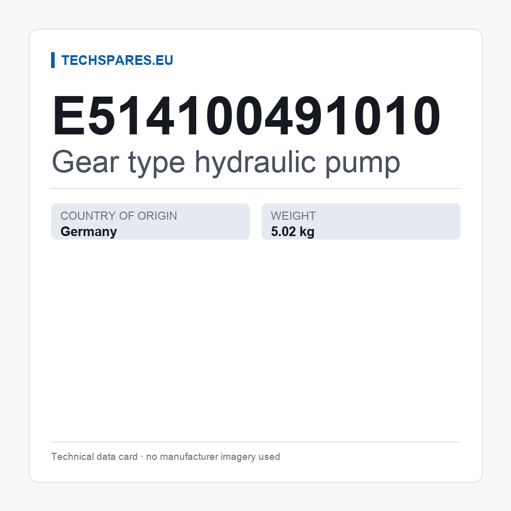 Gear type hydraulic pump E514100491010 — technical data card