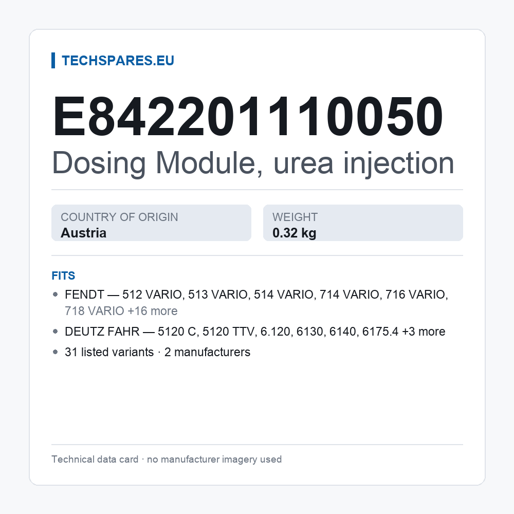 Dosing Module, urea injection E842201110050 — technical data card