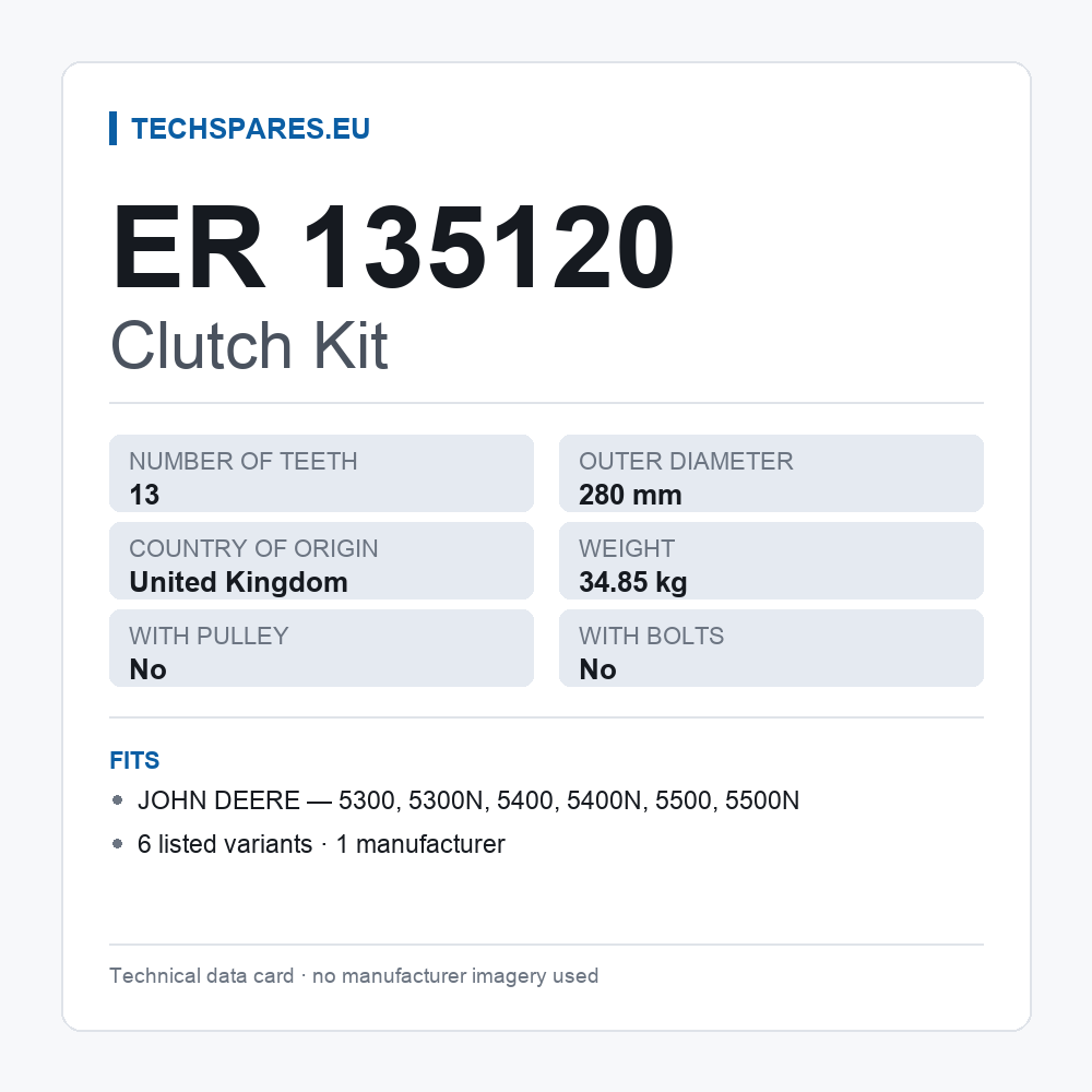 Clutch Kit ER 135120 — technical data card