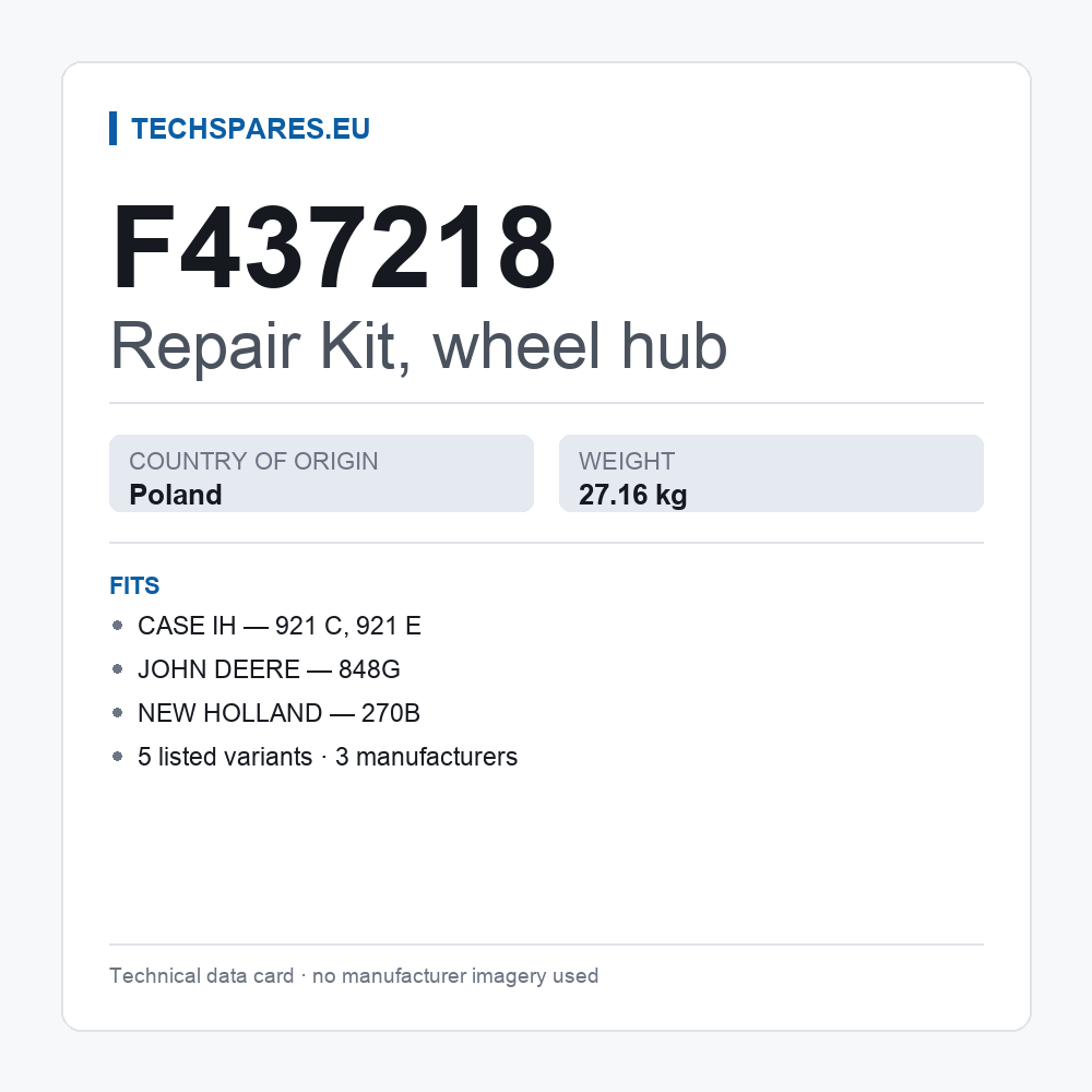 Repair Kit, wheel hub F437218 — technical data card
