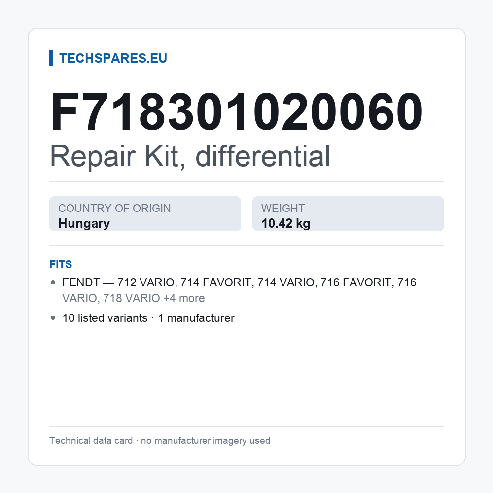 Repair Kit, differential F718301020060 — technical data card
