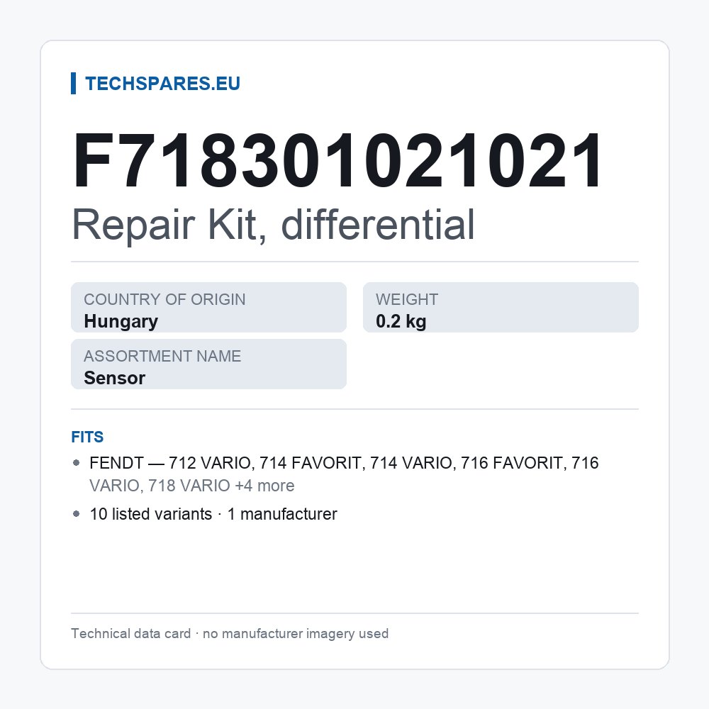Repair Kit, differential F718301021021 — technical data card