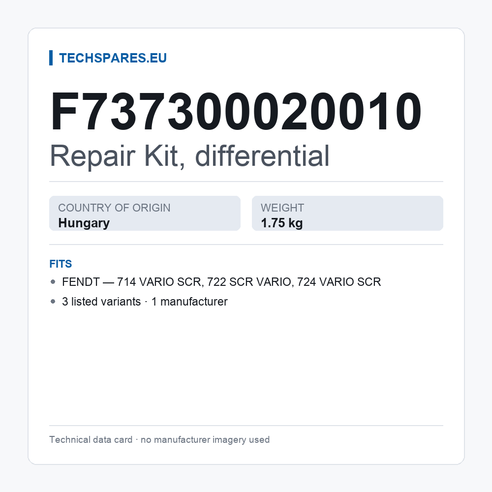 Repair Kit, differential F737300020010 — technical data card