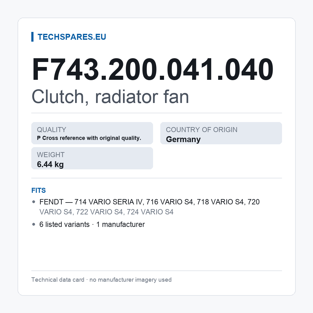 Clutch, radiator fan F743.200.041.040 — technical data card
