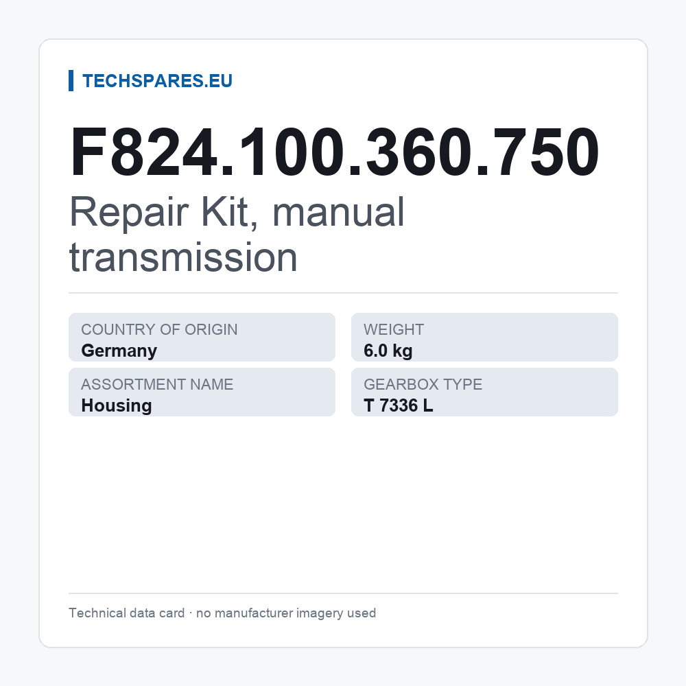 Repair Kit, manual transmission F824.100.360.750 — technical data card
