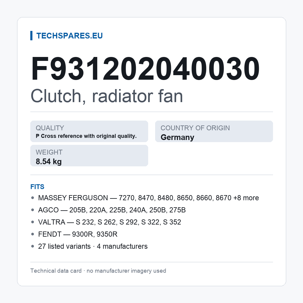 Clutch, radiator fan F931202040030 — technical data card