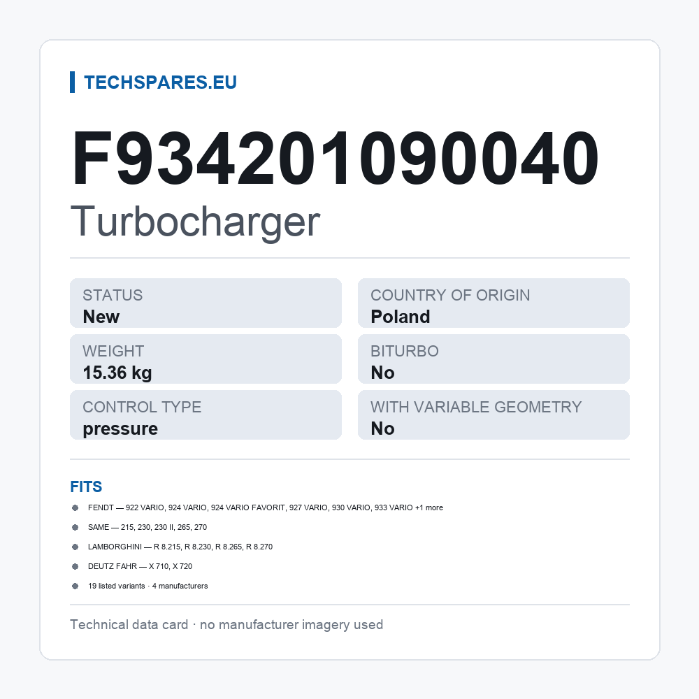 Turbocharger F934201090040 — technical data card