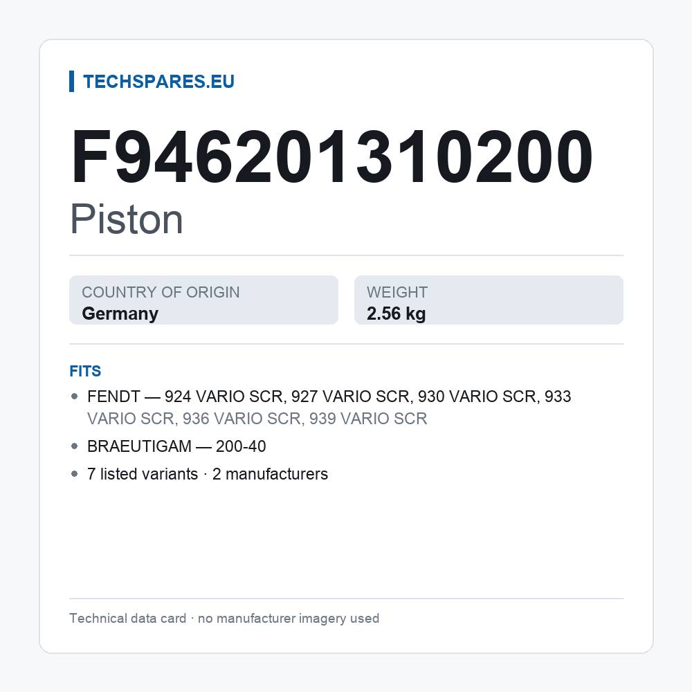 Piston F946201310200 — technical data card