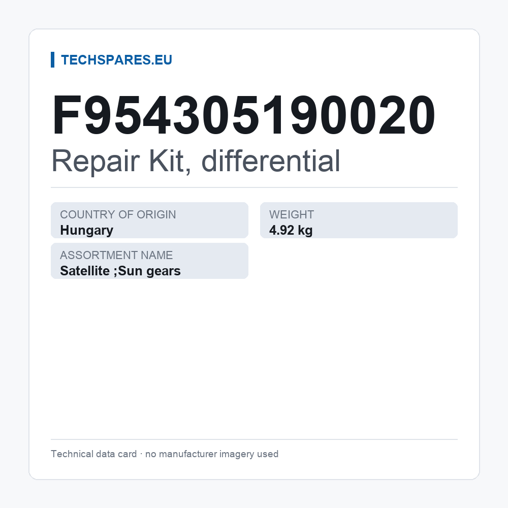 Repair Kit, differential F954305190020 — technical data card