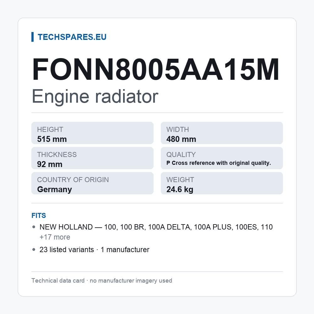 Engine radiator FONN8005AA15M — technical data card
