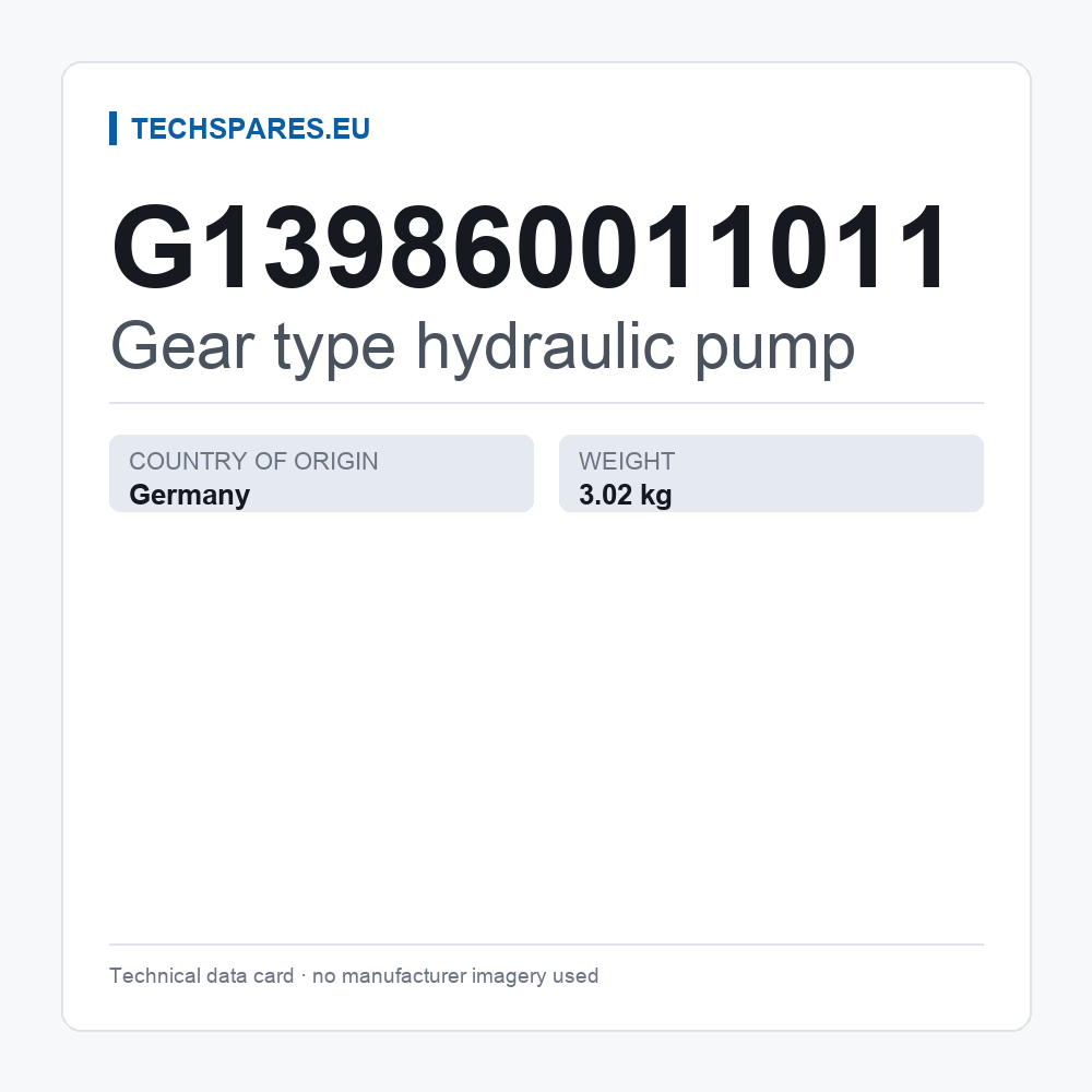 Gear type hydraulic pump G139860011011 — technical data card