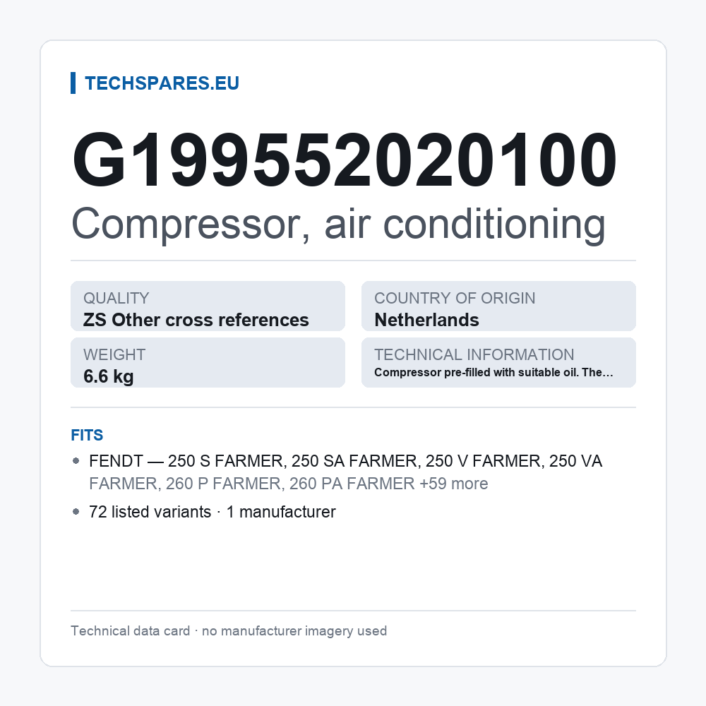 Compressor, air conditioning G199552020100 — technical data card