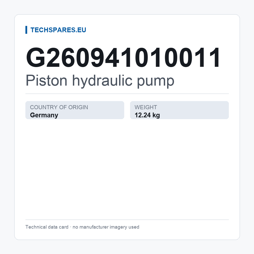 Piston hydraulic pump G260941010011 — technical data card