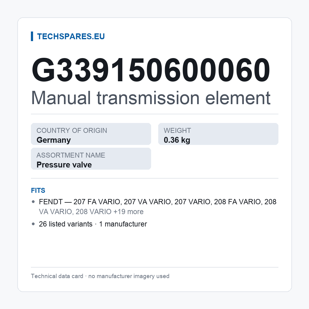 Manual transmission element G339150600060 — technical data card