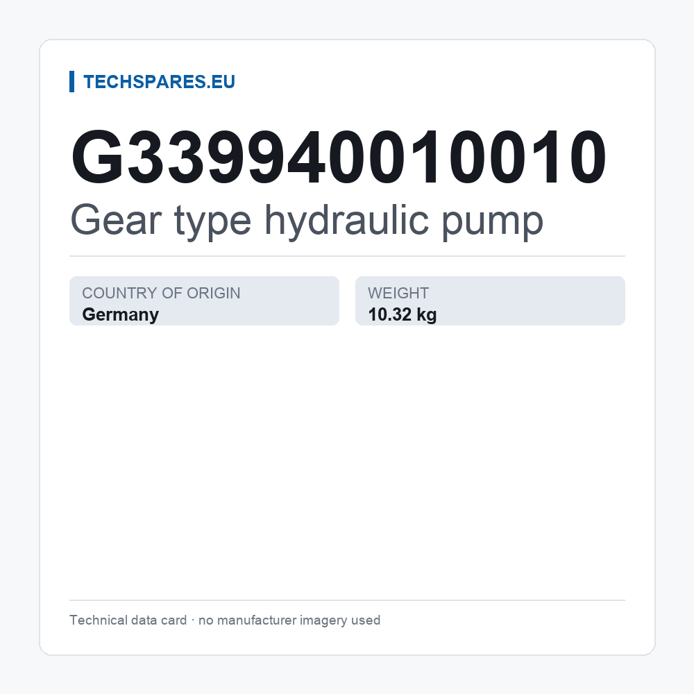 Gear type hydraulic pump G339940010010 — technical data card