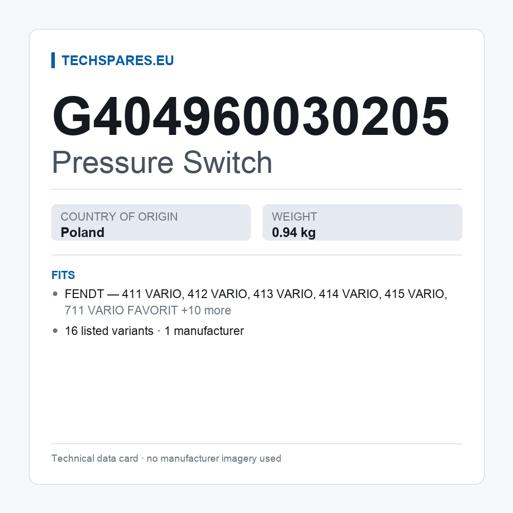Pressure Switch G404960030205 — technical data card