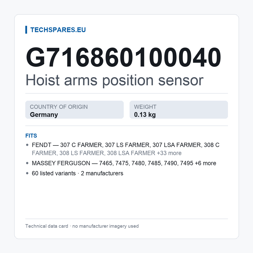 Hoist arms position sensor G716860100040 — technical data card
