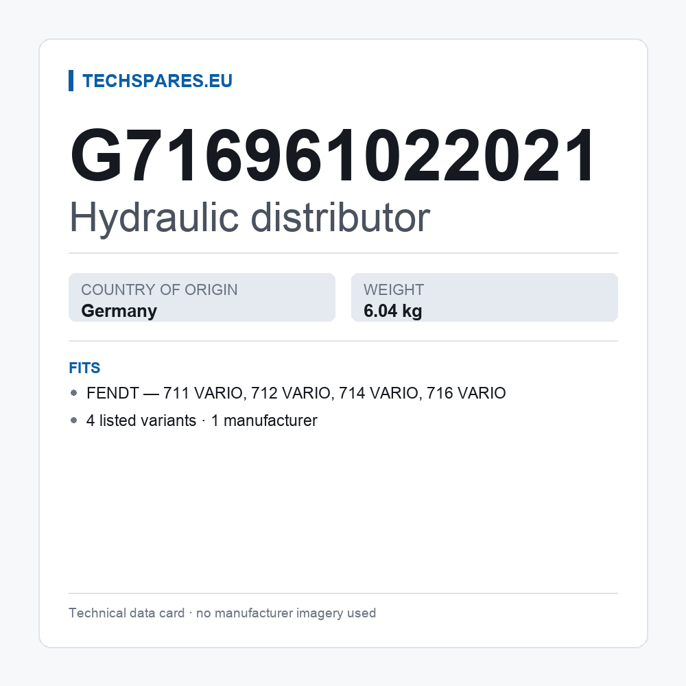 Hydraulic distributor G716961022021 — technical data card