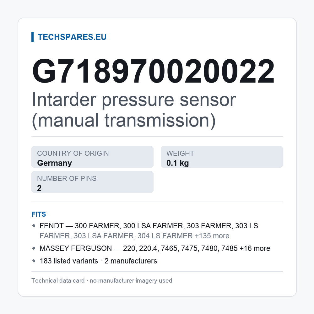 Intarder pressure sensor (manual transmission) G718970020022 — technical data card