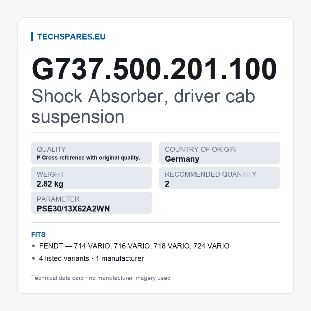Shock Absorber, driver cab suspension G737.500.201.100 — technical data card