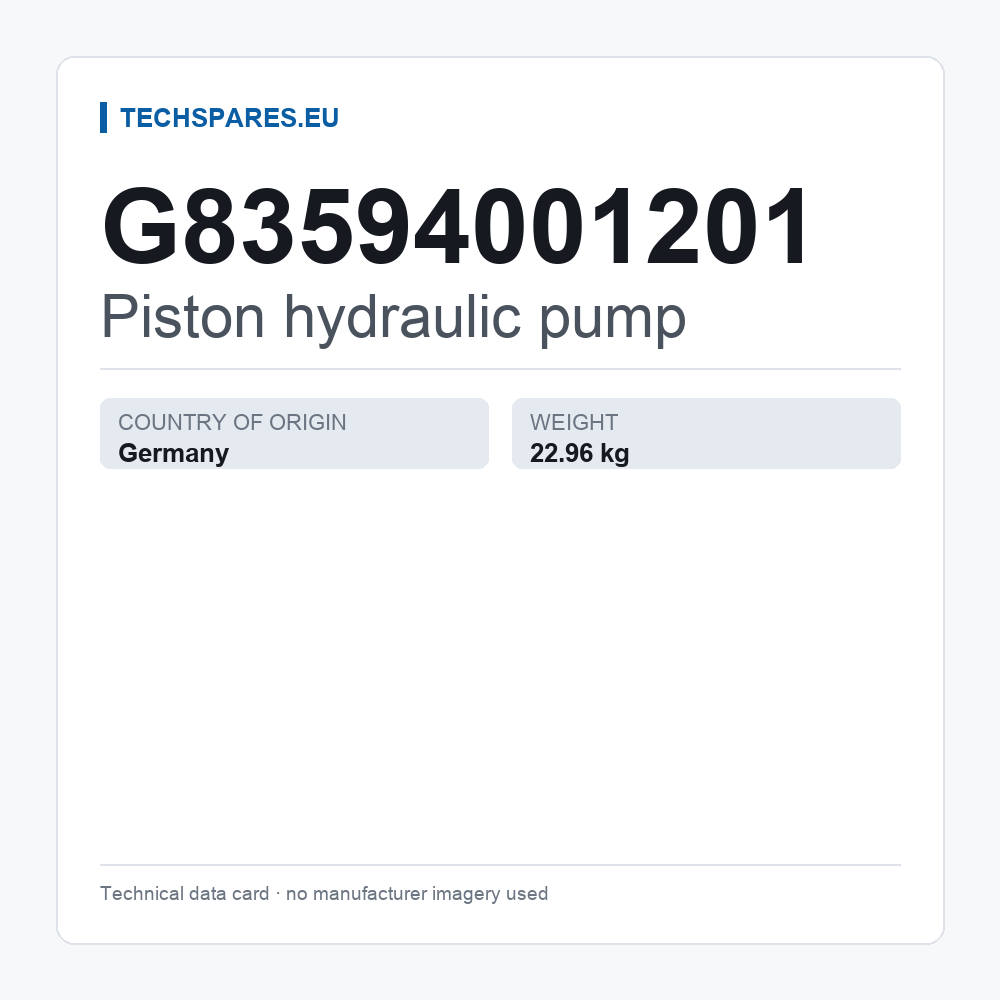 Piston hydraulic pump G83594001201 — technical data card