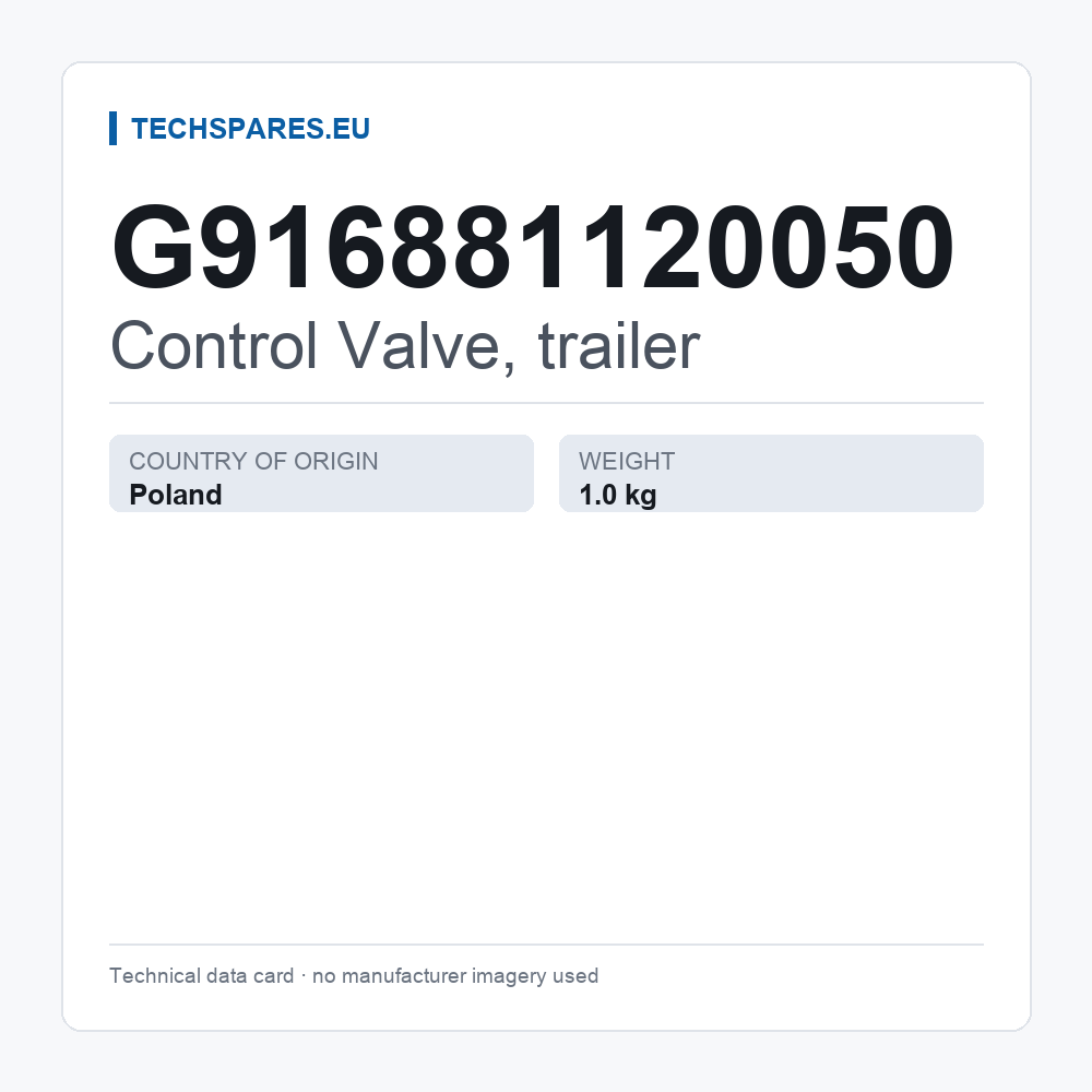 Control Valve, trailer G916881120050 — technical data card
