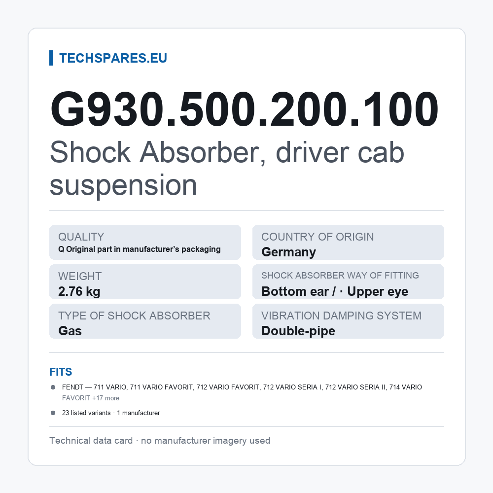 Shock Absorber, driver cab suspension G930.500.200.100 — technical data card